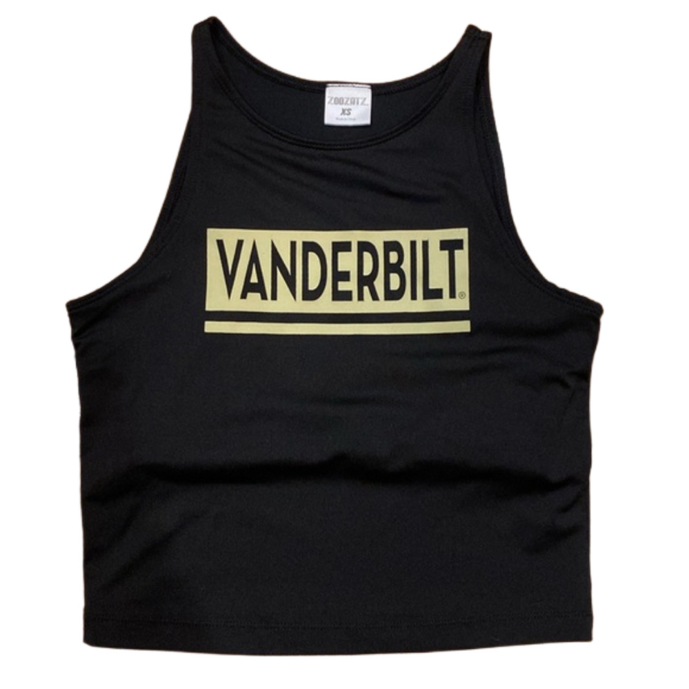 Vanderbilt Cropped Built-in Bra Top in Black/Pale Yellow Gold, Size XS